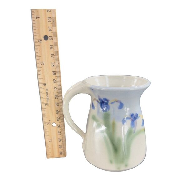 Studio Art Pottery Coffee Mug Cup Set 2 Hand Made Mugs Blue Green Flower Signed - Picture 3 of 14